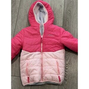 Eddie Bauer Reversible Hooded Pink Jacket Puffer Pink Fleece Girls 10-12 Medium
